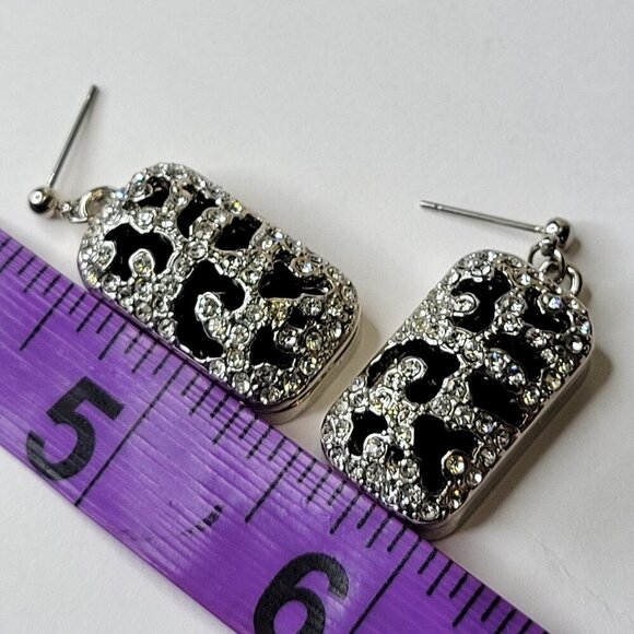 Black and Silver Small Rectangular Earrings - Picture 7 of 8